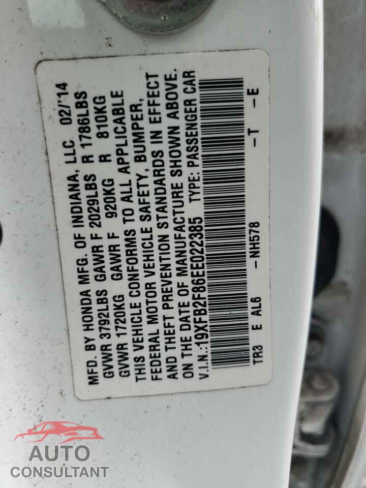 HONDA CIVIC 2014 - 19XFB2F86EE022385