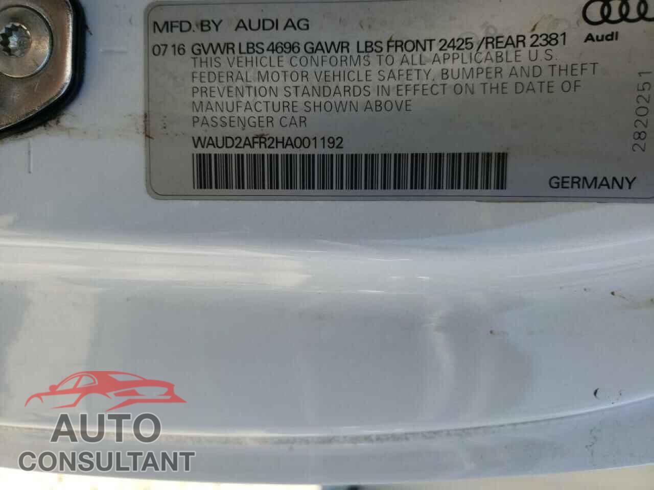 AUDI A5 2017 - WAUD2AFR2HA001192