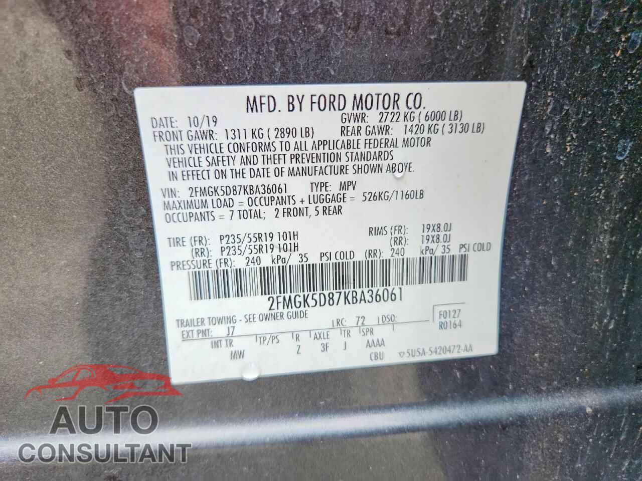 FORD FLEX 2019 - 2FMGK5D87KBA36061
