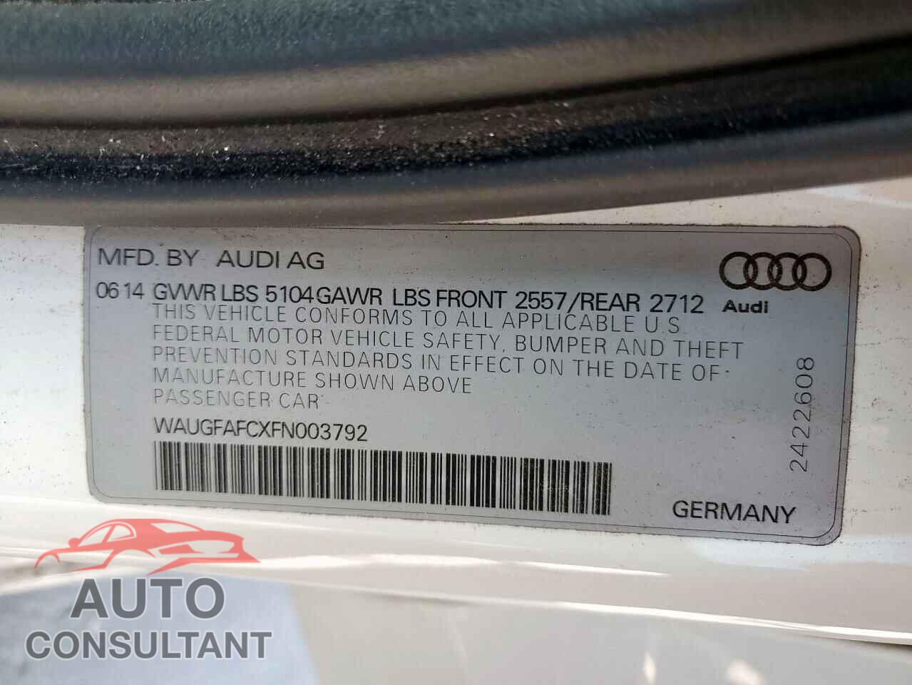 AUDI A6 2015 - WAUGFAFCXFN003792