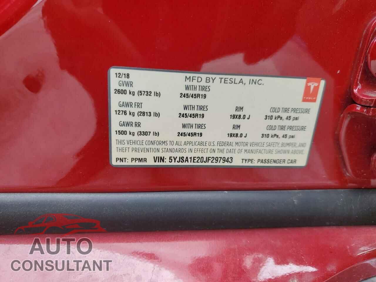 TESLA MODEL S 2018 - 5YJSA1E20JF297943