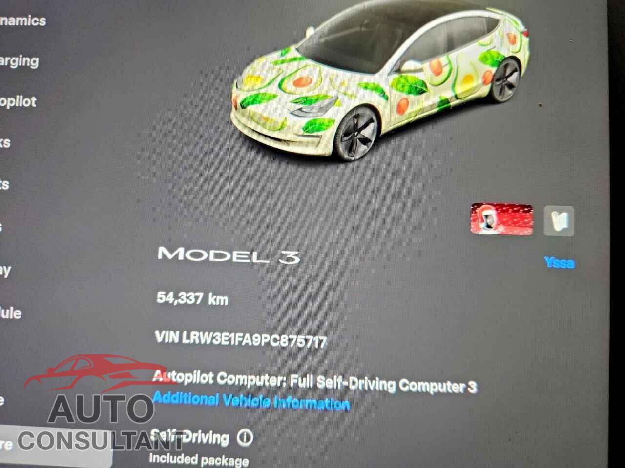 TESLA MODEL 3 2023 - LRW3E1FA9PC875717