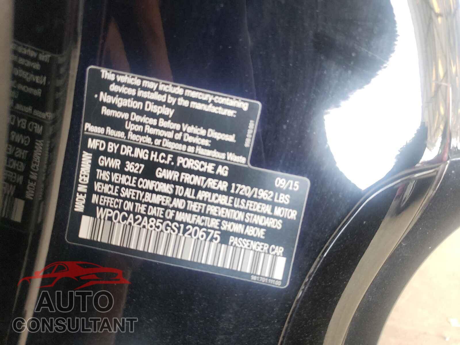 PORSCHE BOXSTER 2016 - WP0CA2A85GS120675