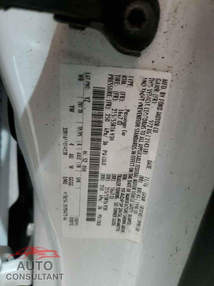 FORD FOCUS 2016 - 1FADP3F26GL404670