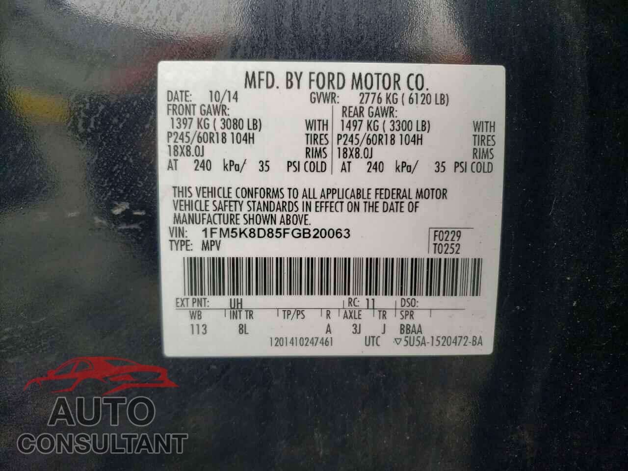 FORD EXPLORER 2015 - 1FM5K8D85FGB20063
