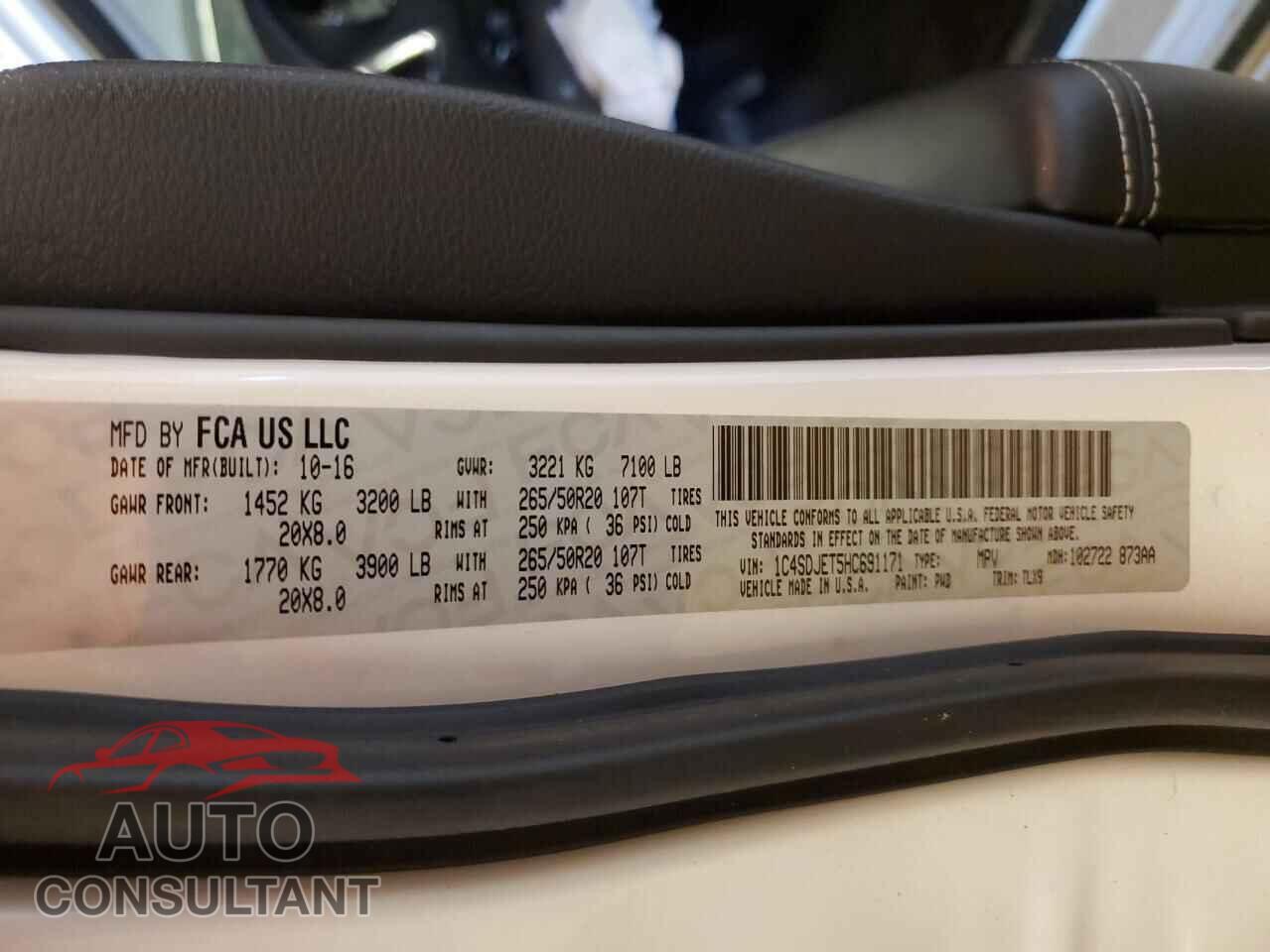 DODGE DURANGO 2017 - 1C4SDJET5HC691171