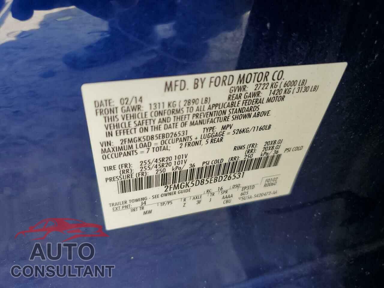 FORD FLEX 2014 - 2FMGK5D85EBD26531