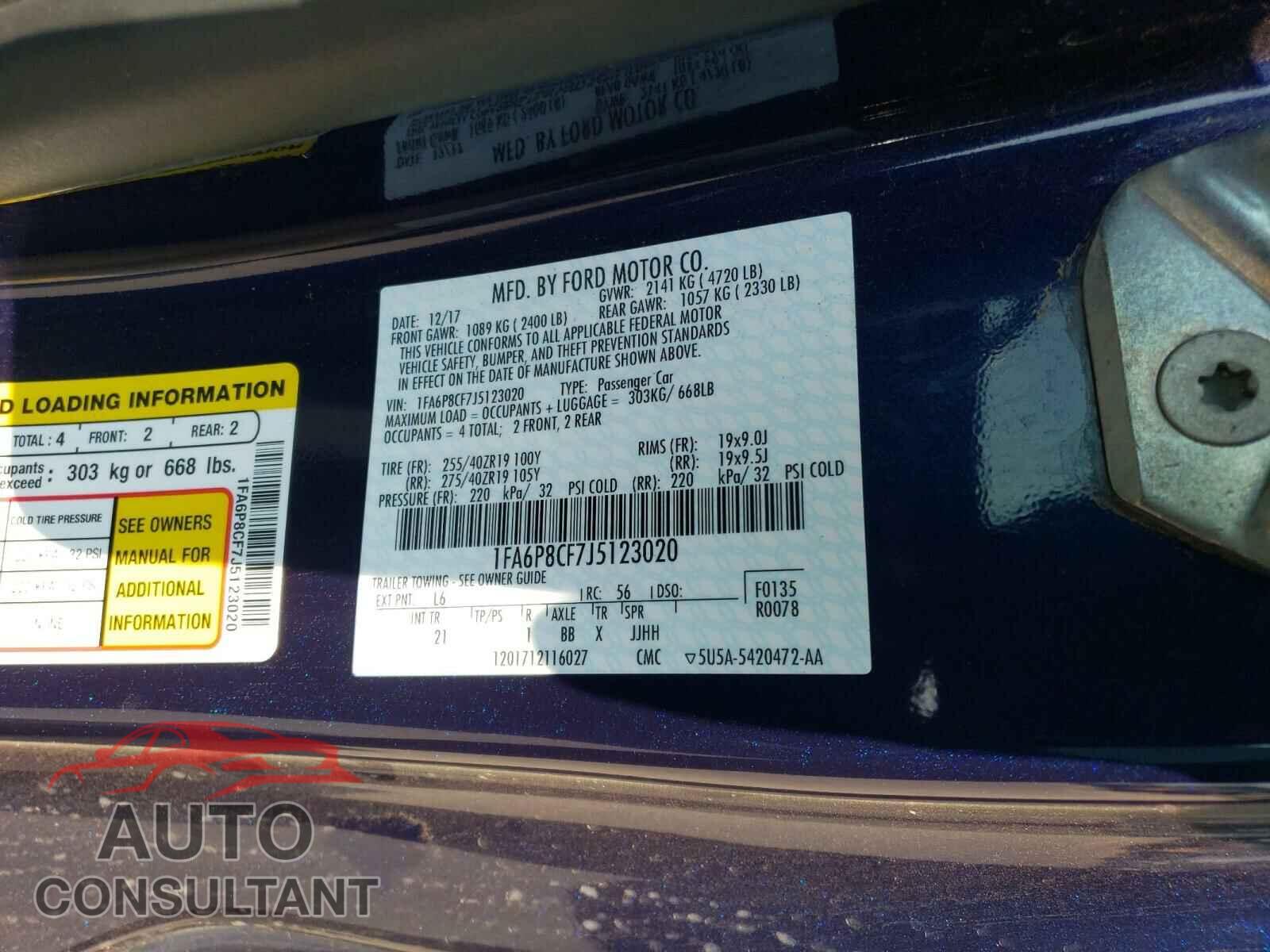 FORD MUSTANG 2018 - 1FA6P8CF7J5123020