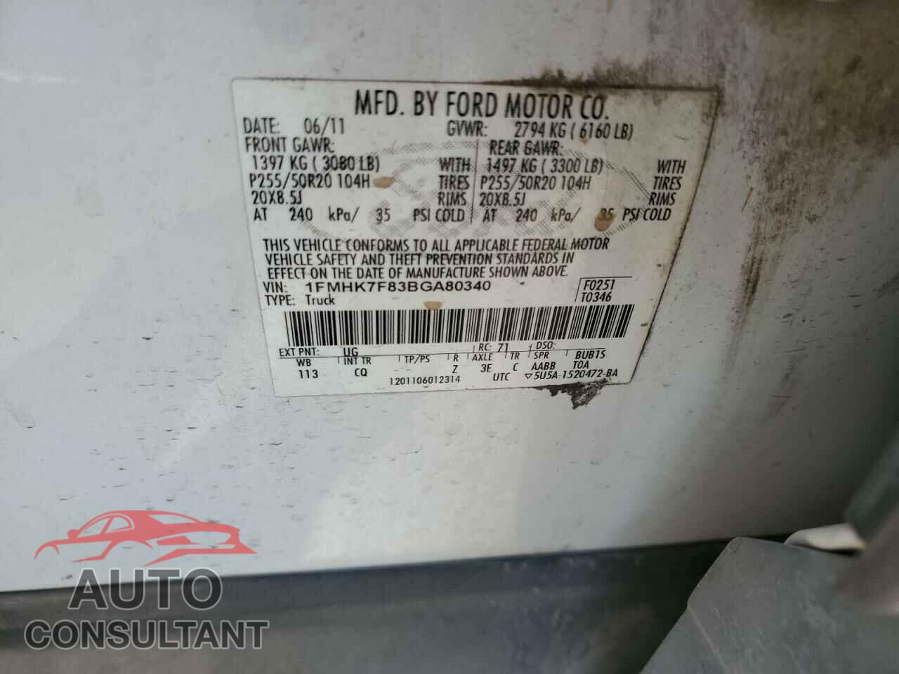 FORD EXPLORER 2011 - 1FMHK7F83BGA80340