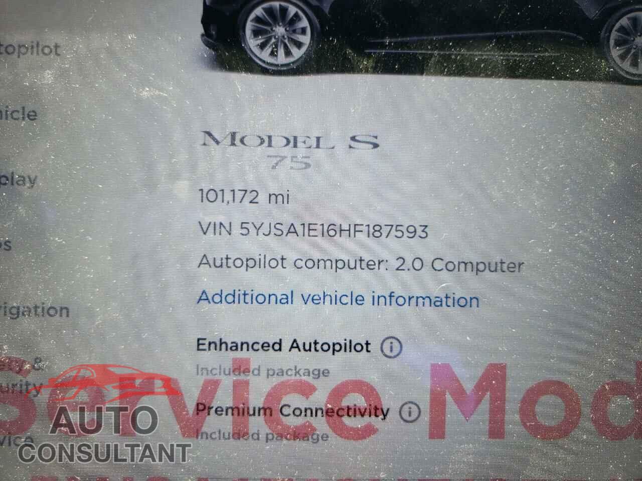TESLA MODEL S 2017 - 5YJSA1E16HF187593