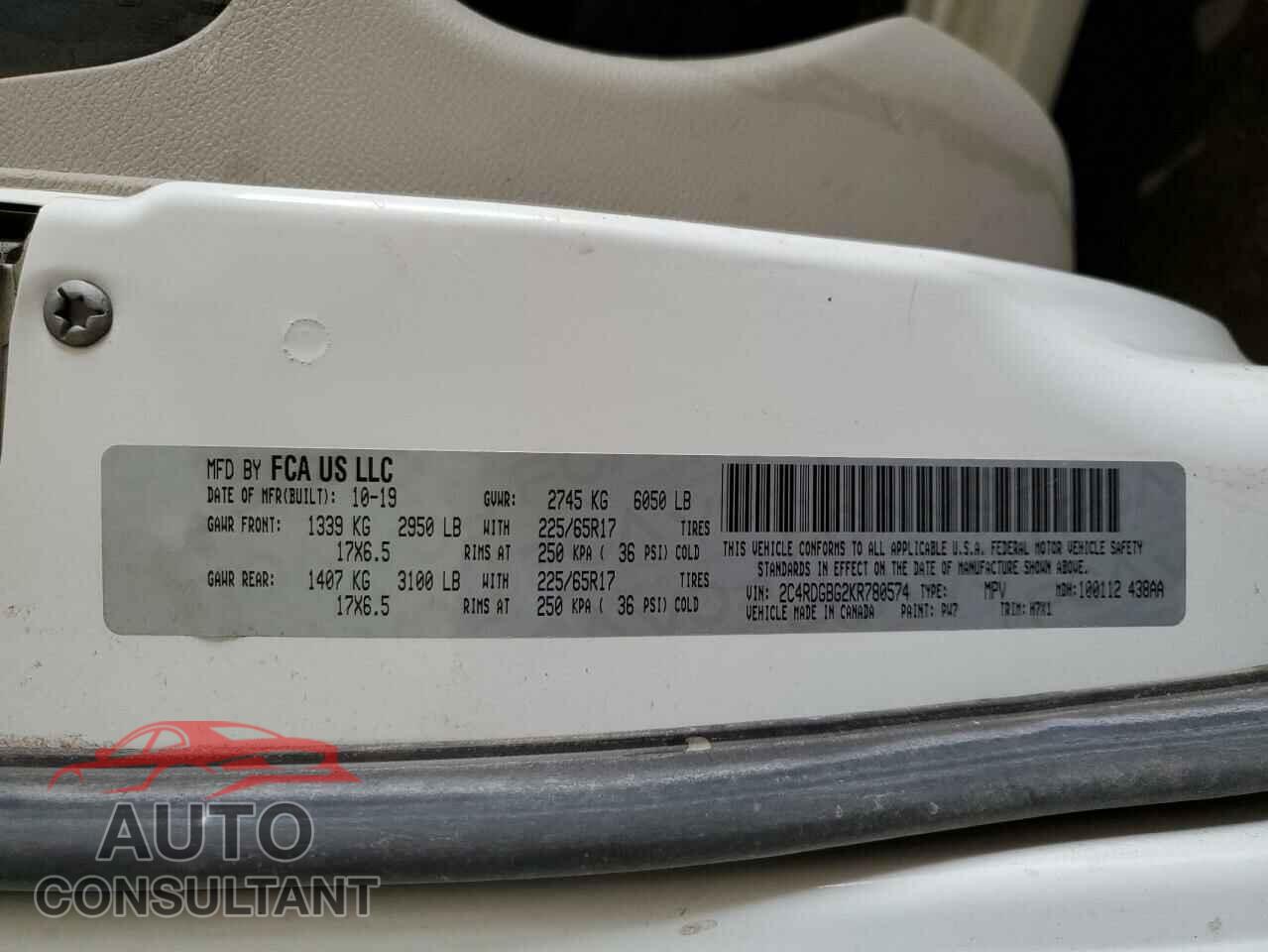 DODGE CARAVAN 2019 - 2C4RDGBG2KR780574