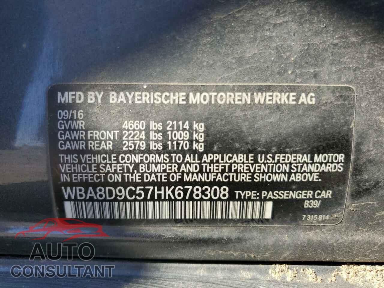 BMW 3 SERIES 2017 - WBA8D9C57HK678308