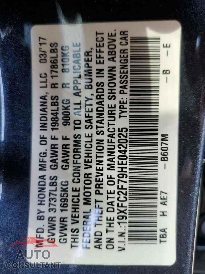 HONDA CIVIC 2017 - 19XFC2F79HE042025