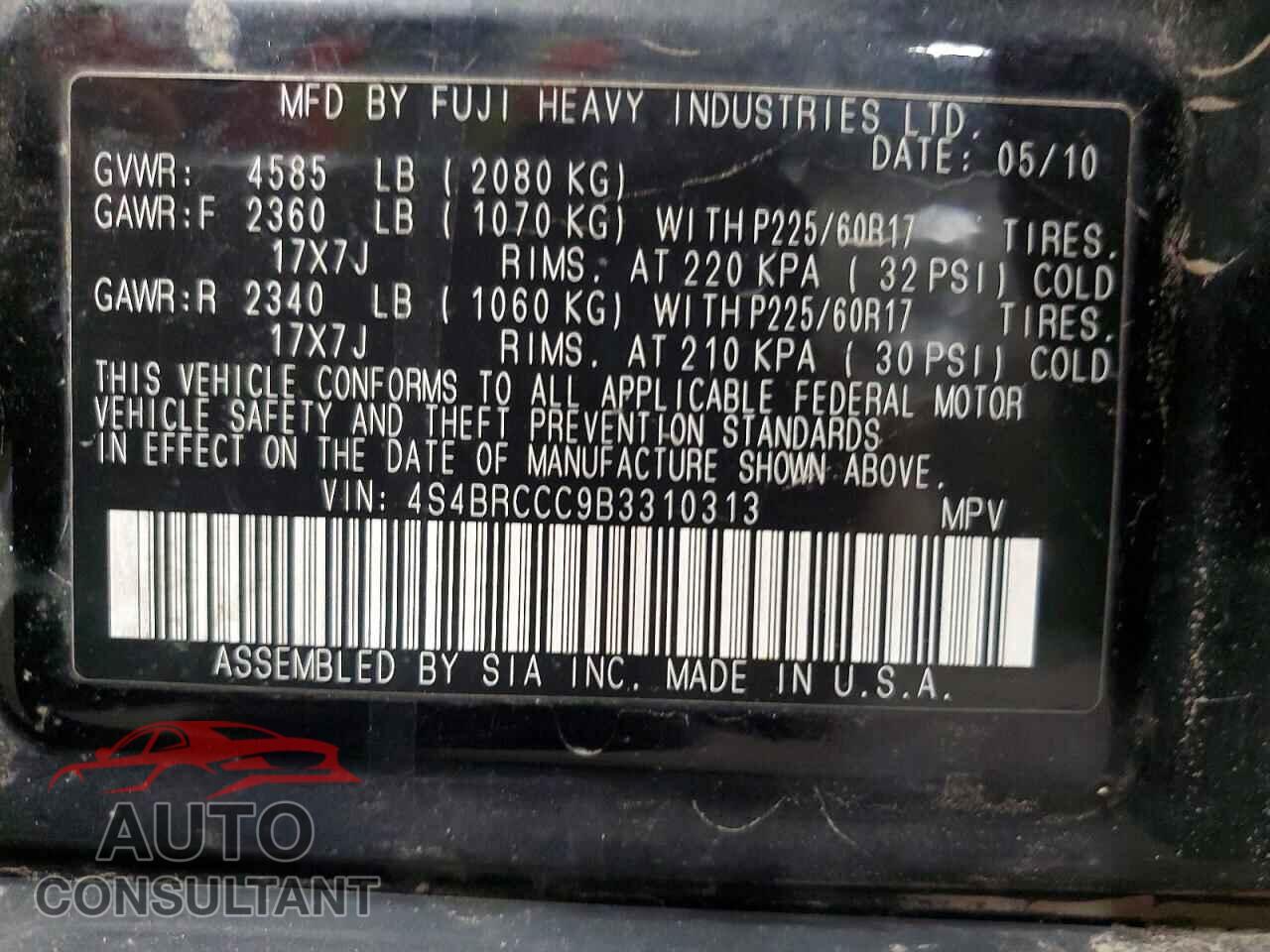 SUBARU OUTBACK 2011 - 4S4BRCCC9B3310313