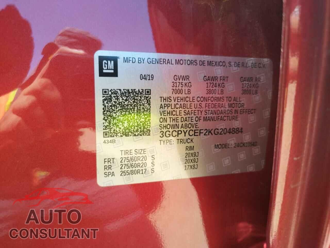 CHEVROLET SILVERADO 2019 - 3GCPYCEF2KG204884