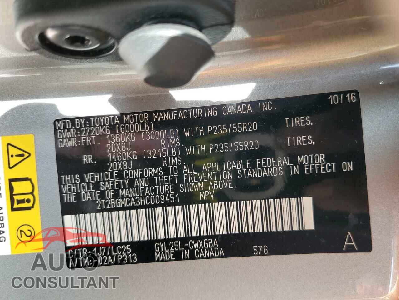 LEXUS RX450 2017 - 2T2BGMCA3HC009451