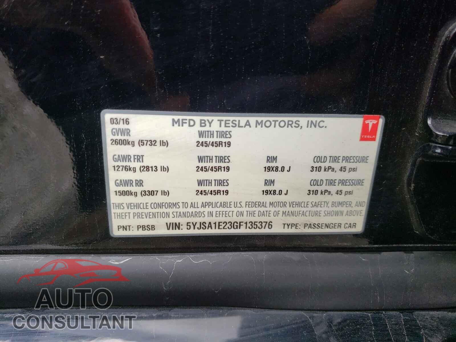 TESLA MODEL S 2016 - 5YJSA1E23GF135376