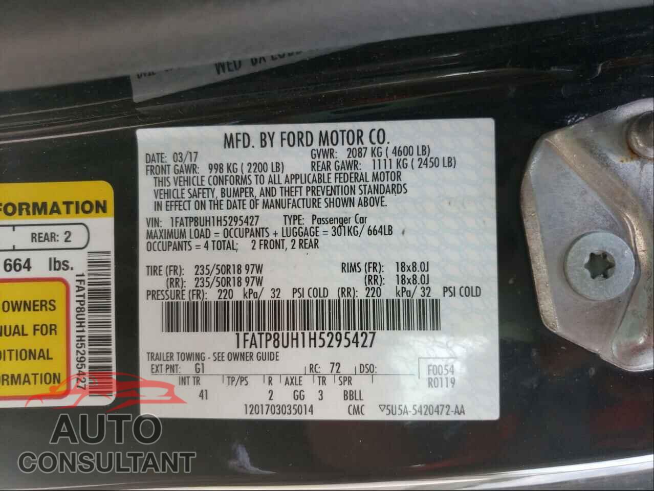 FORD MUSTANG 2017 - 1FATP8UH1H5295427