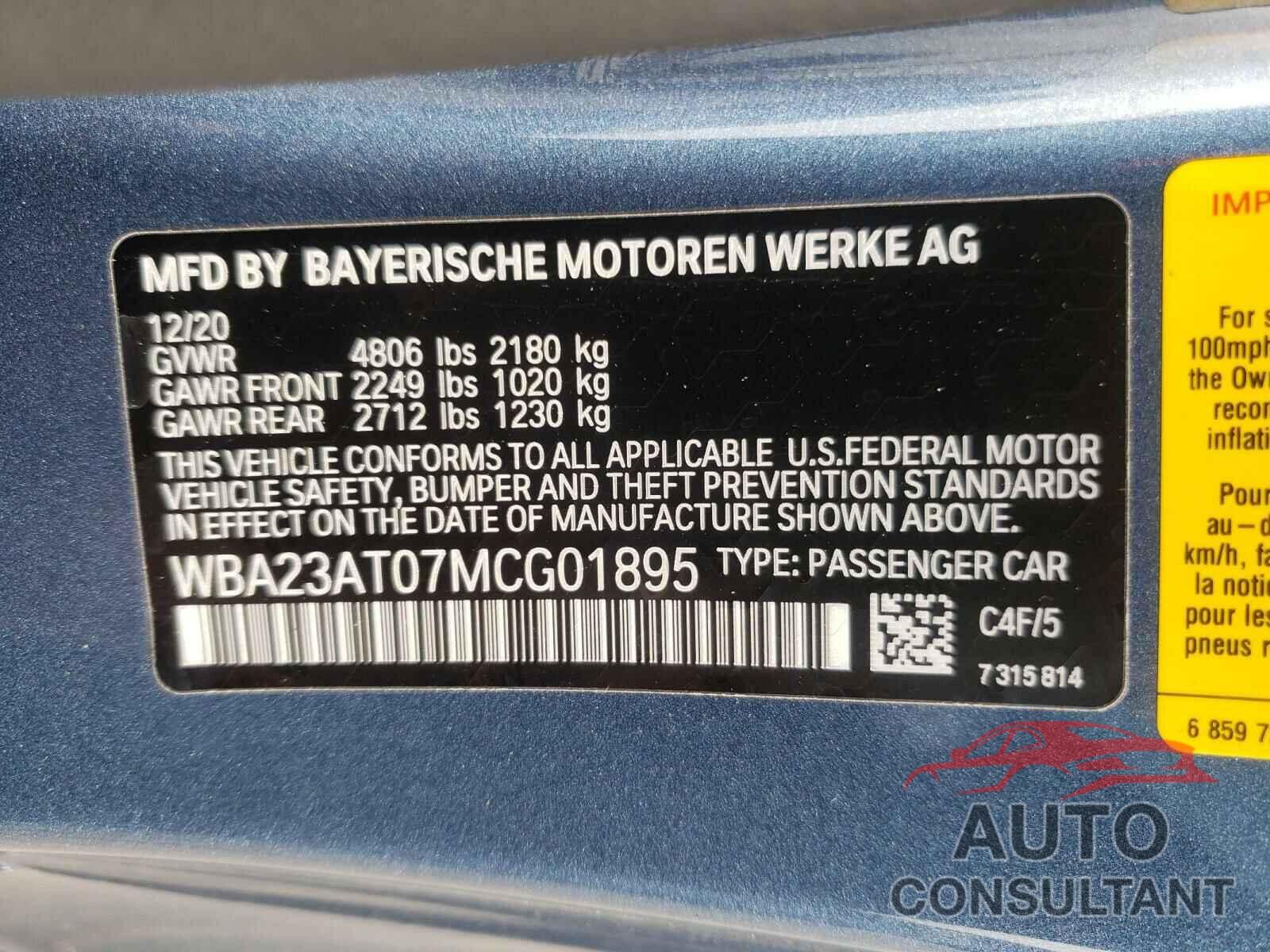 BMW 4 SERIES 2021 - WBA23AT07MCG01895