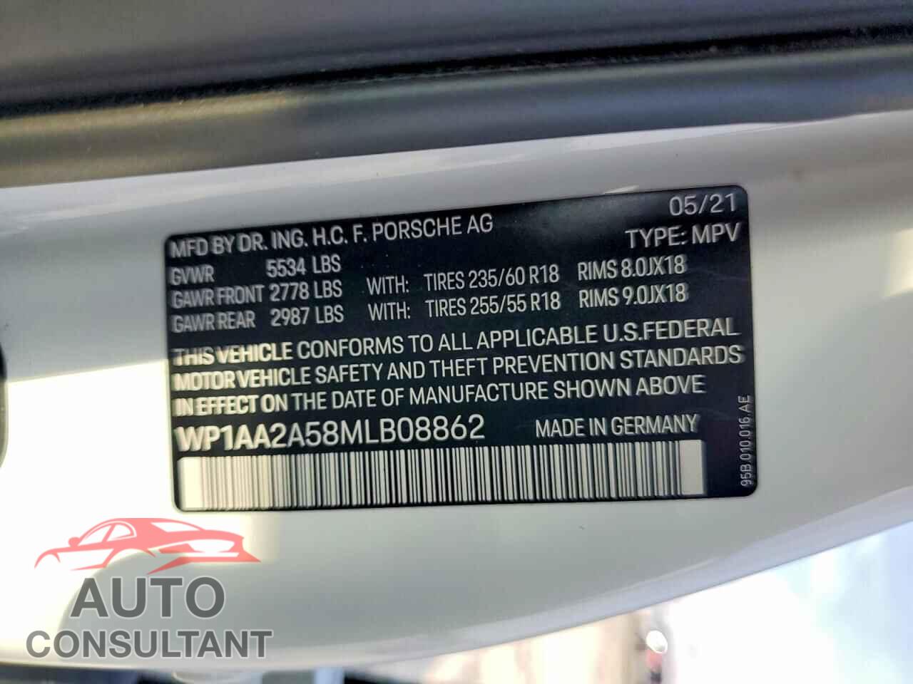 PORSCHE MACAN 2021 - WP1AA2A58MLB08862