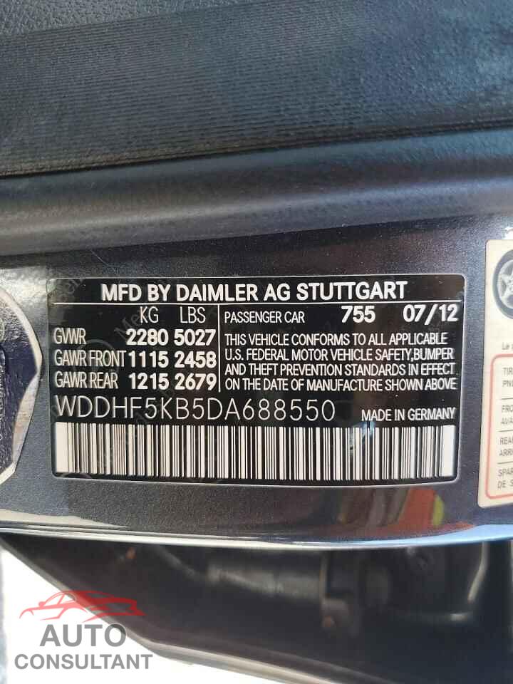 MERCEDES-BENZ E-CLASS 2013 - WDDHF5KB5DA688550