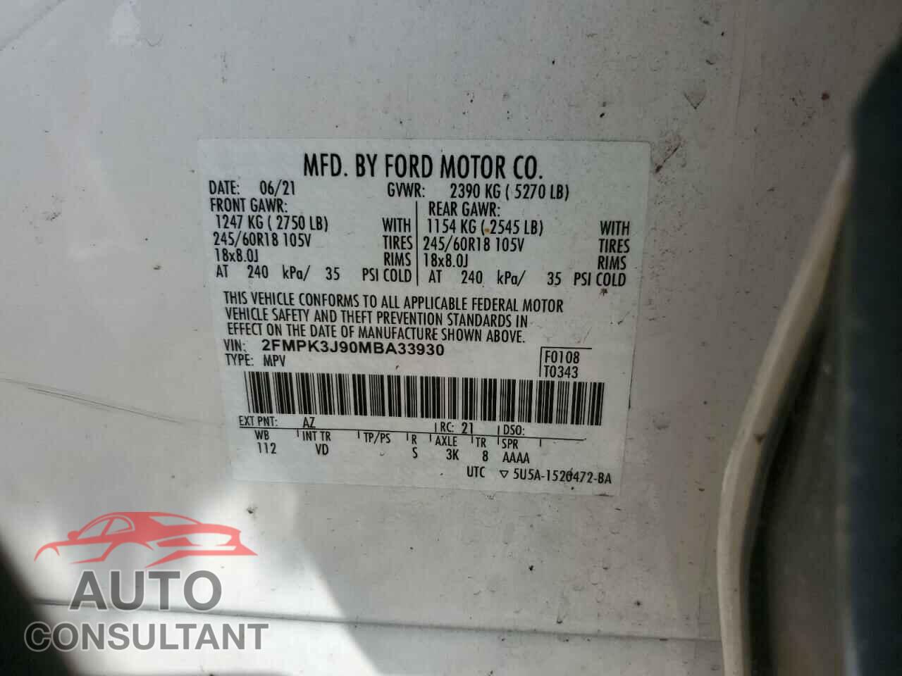 FORD EDGE 2021 - 2FMPK3J90MBA33930