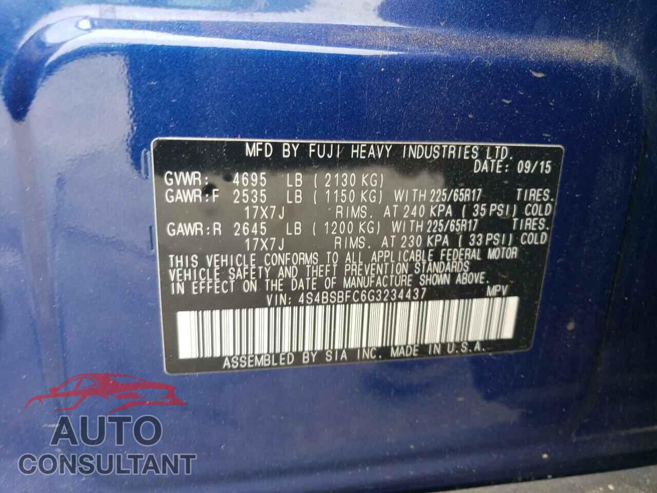 SUBARU OUTBACK 2016 - 4S4BSBFC6G3234437