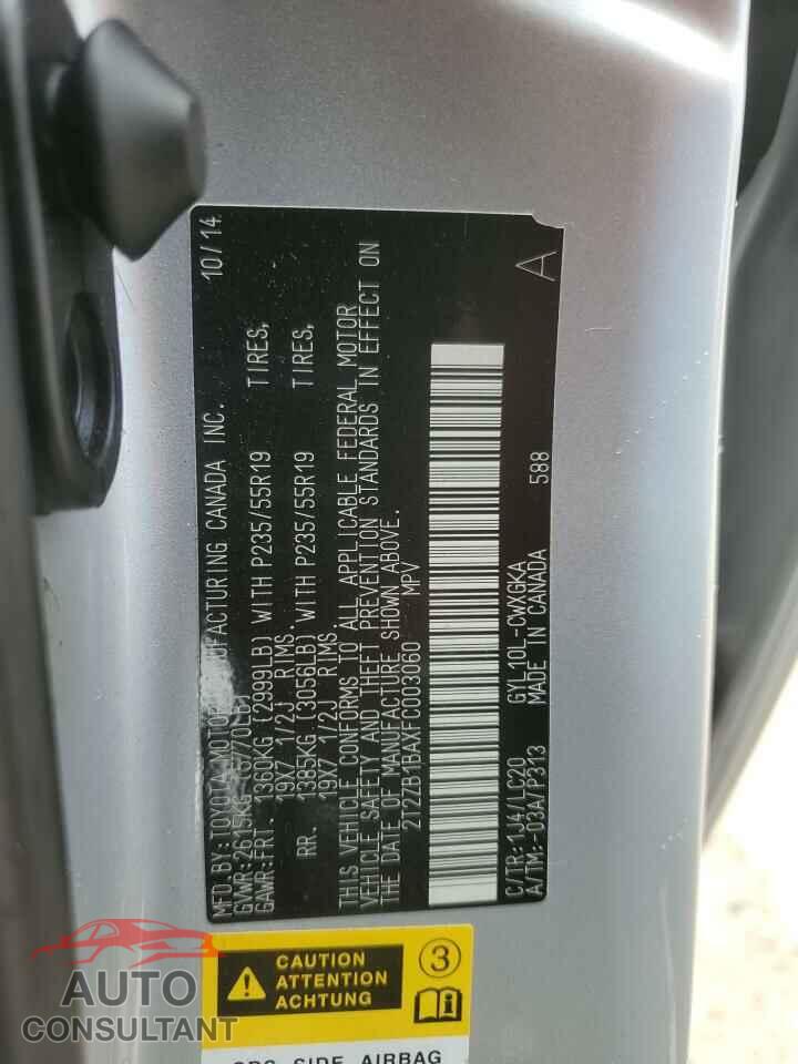 LEXUS RX450 2015 - 2T2ZB1BAXFC003060
