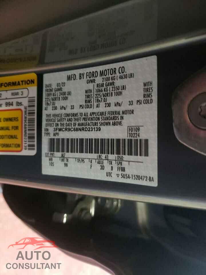 FORD BRONCO 2022 - 3FMCR9C68NRD23139