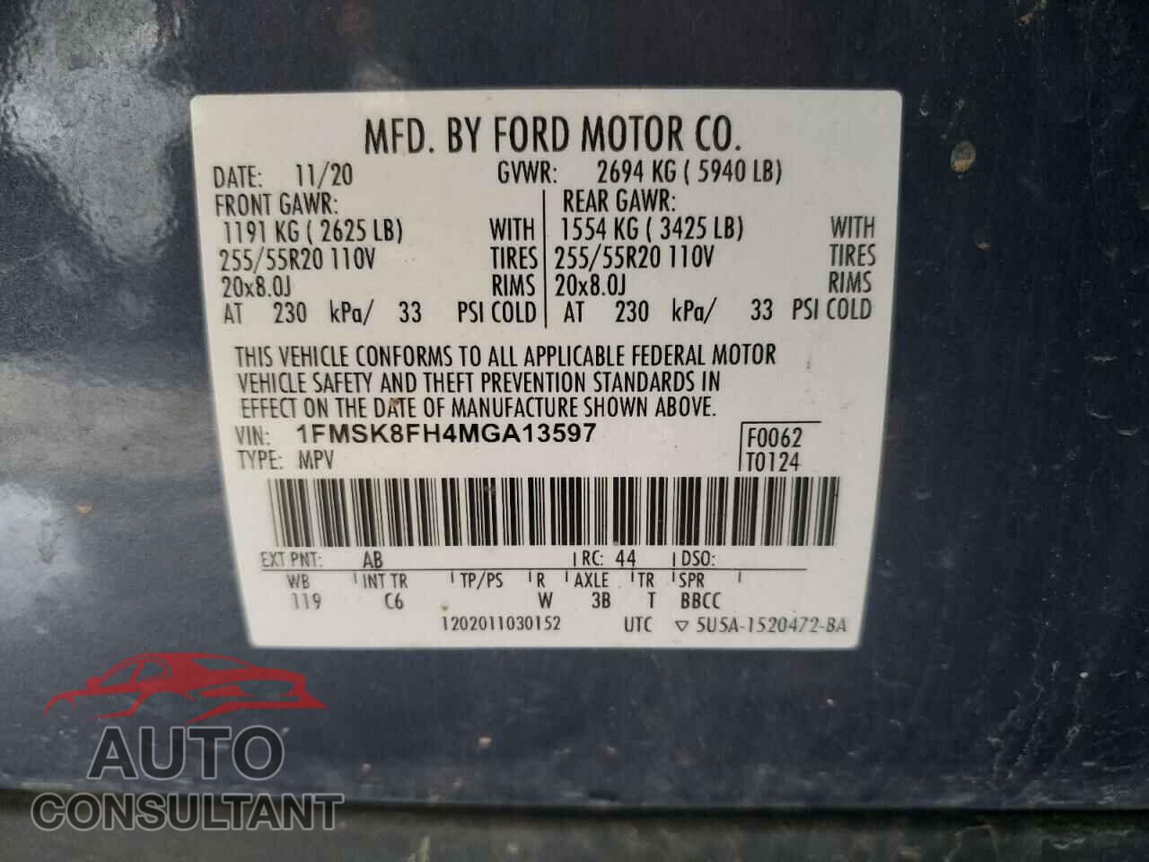 FORD EXPLORER 2021 - 1FMSK8FH4MGA13597