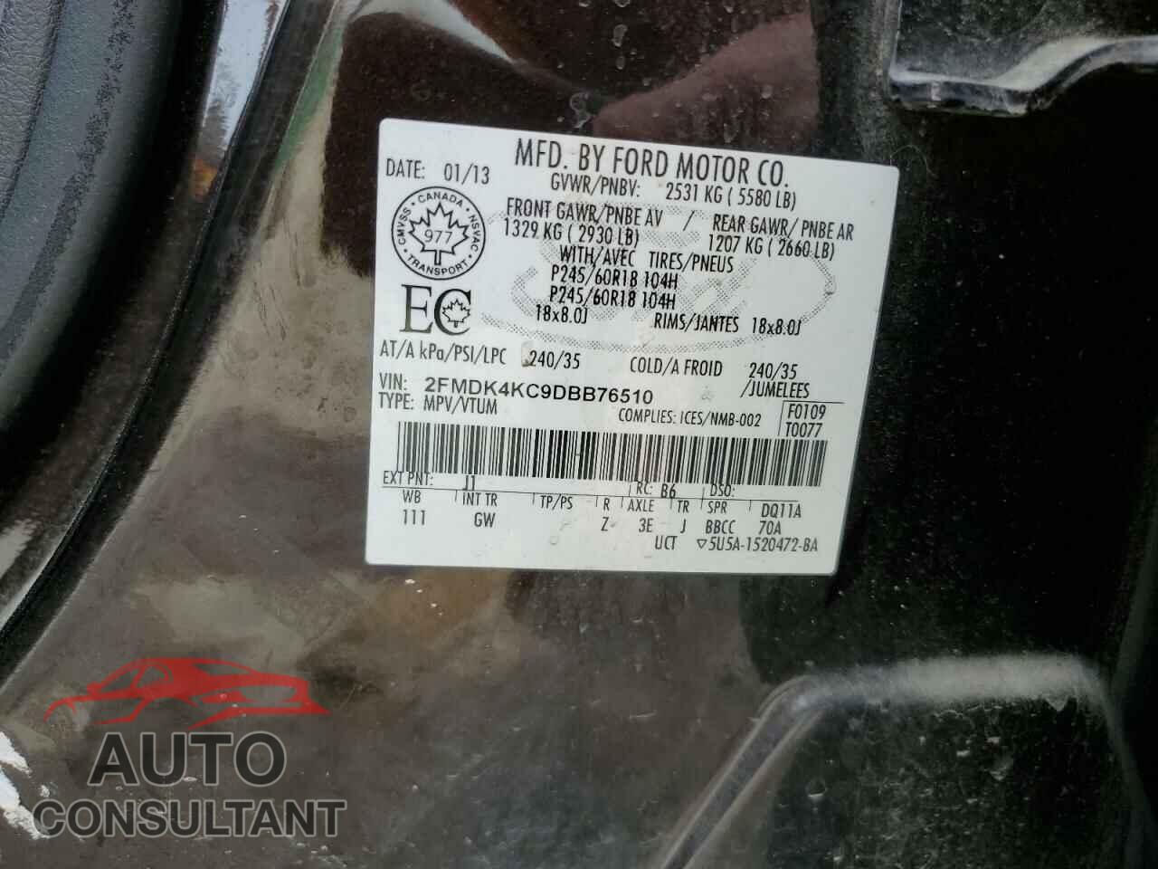 FORD EDGE 2013 - 2FMDK4KC9DBB76510