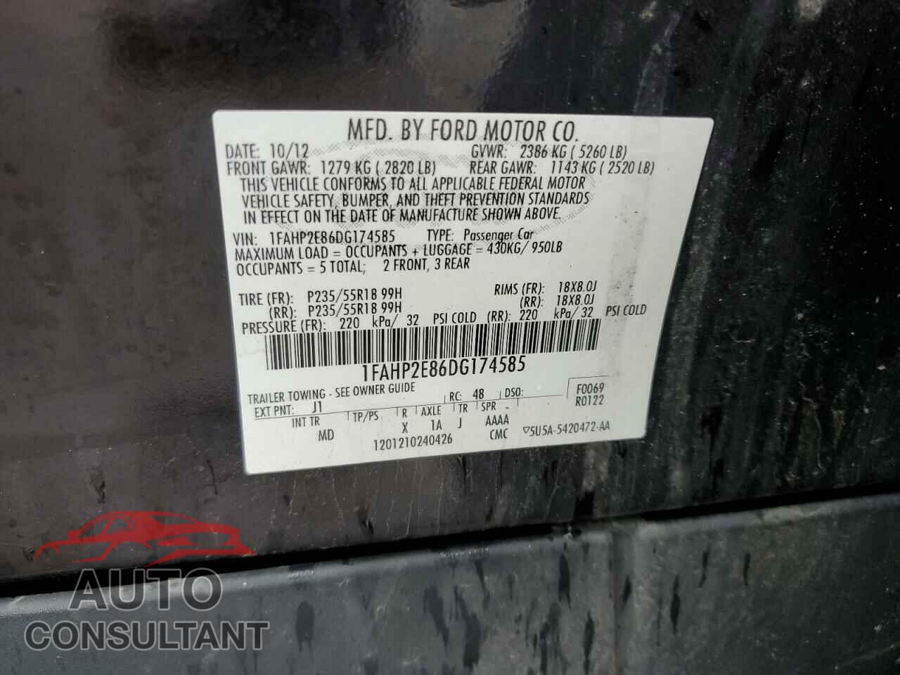 FORD TAURUS 2013 - 1FAHP2E86DG174585