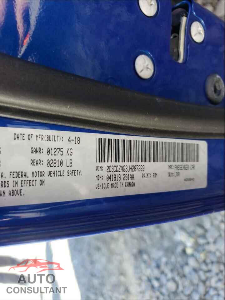 DODGE CHALLENGER 2018 - 2C3CDZAG3JH287269