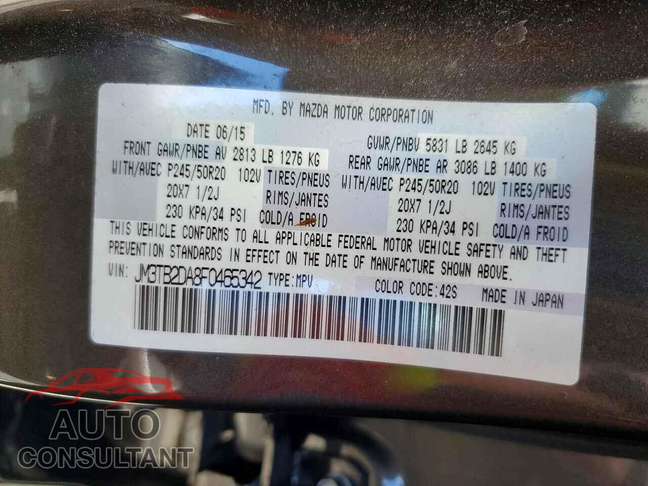 MAZDA CX-9 2015 - JM3TB2DA8F0465342
