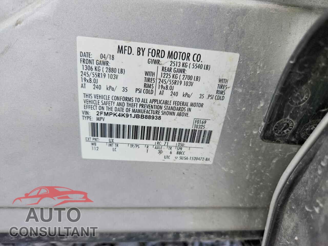 FORD EDGE 2018 - 2FMPK4K91JBB88938