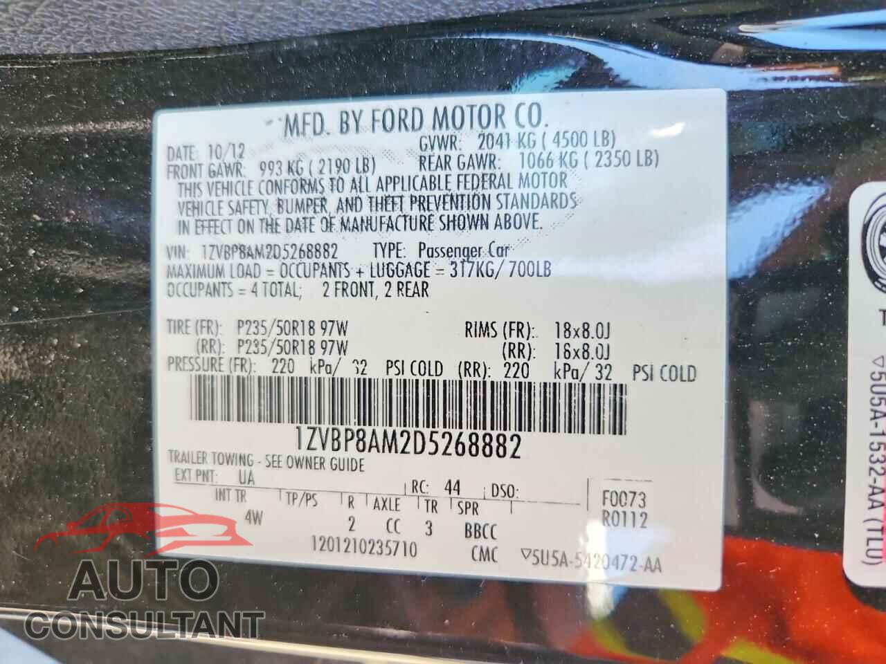 FORD MUSTANG 2013 - 1ZVBP8AM2D5268882