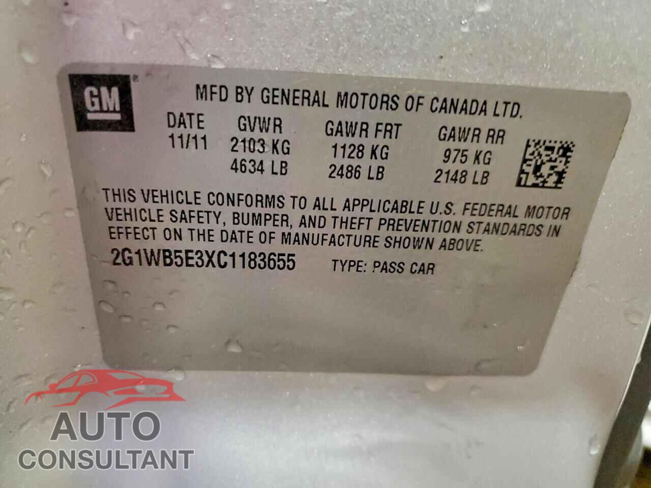 CHEVROLET IMPALA 2012 - 2G1WB5E3XC1183655