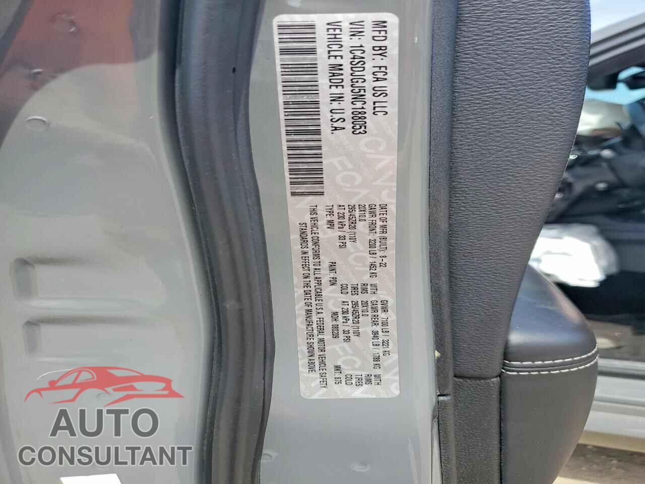 DODGE DURANGO 2022 - 1C4SDJGJ5NC188053