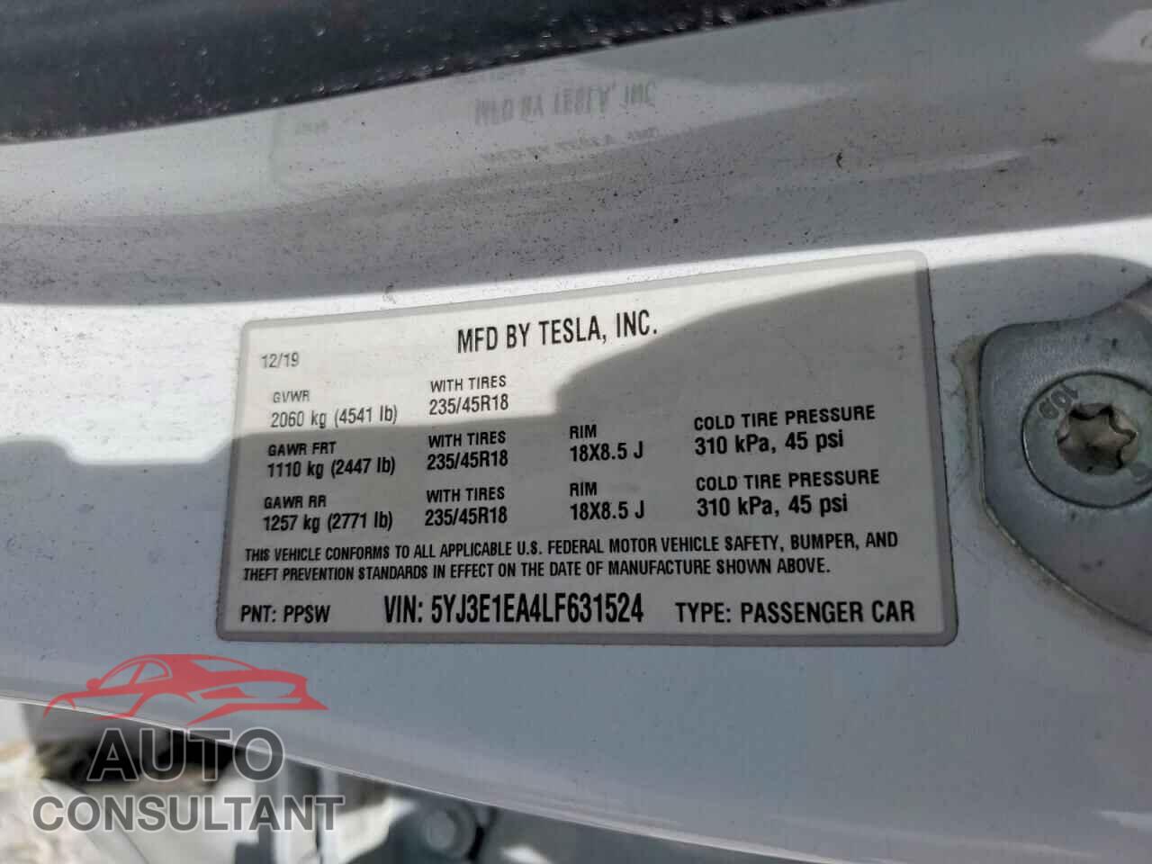 TESLA MODEL 3 2020 - 5YJ3E1EA4LF631524