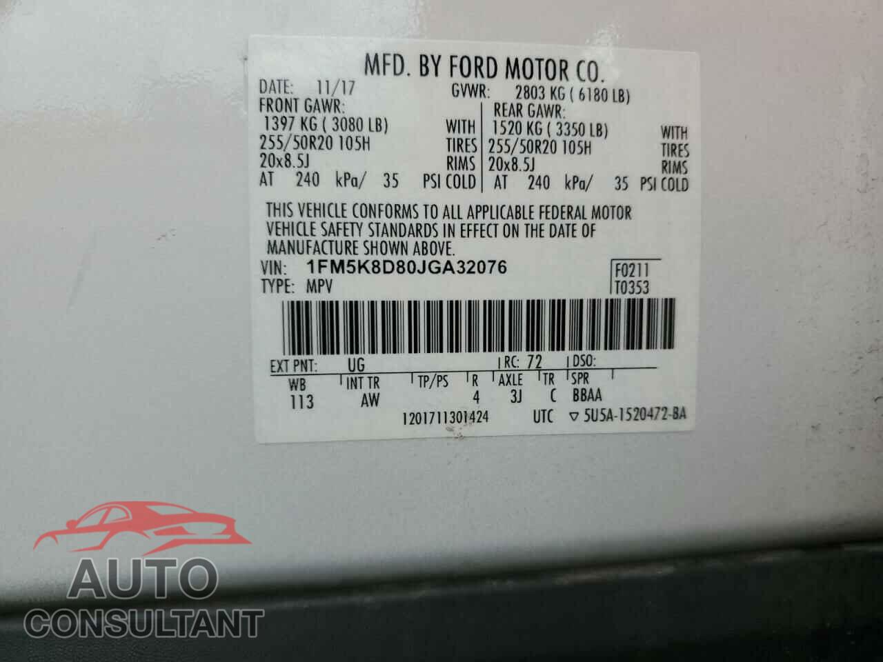 FORD EXPLORER 2018 - 1FM5K8D80JGA32076
