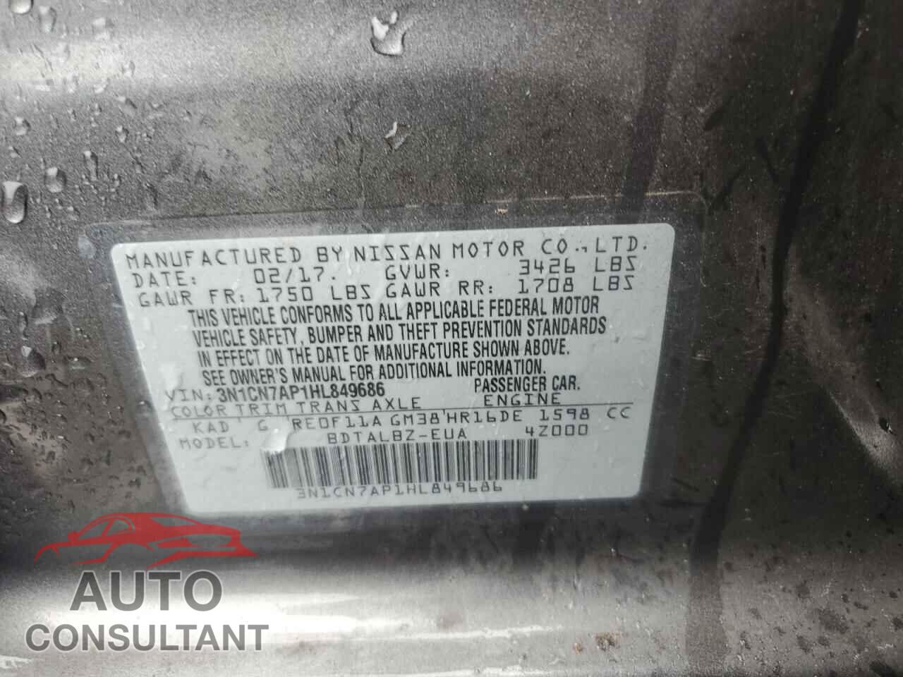 NISSAN VERSA 2017 - 3N1CN7AP1HL849686