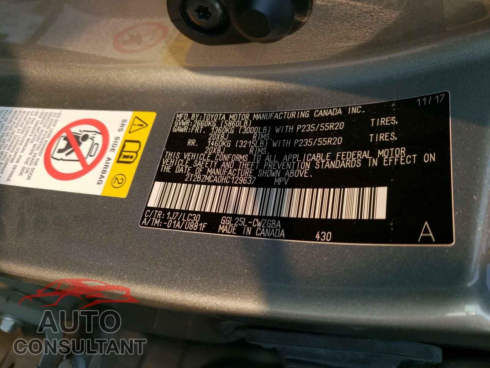 LEXUS RX350 2017 - 2T2BZMCA0HC129637