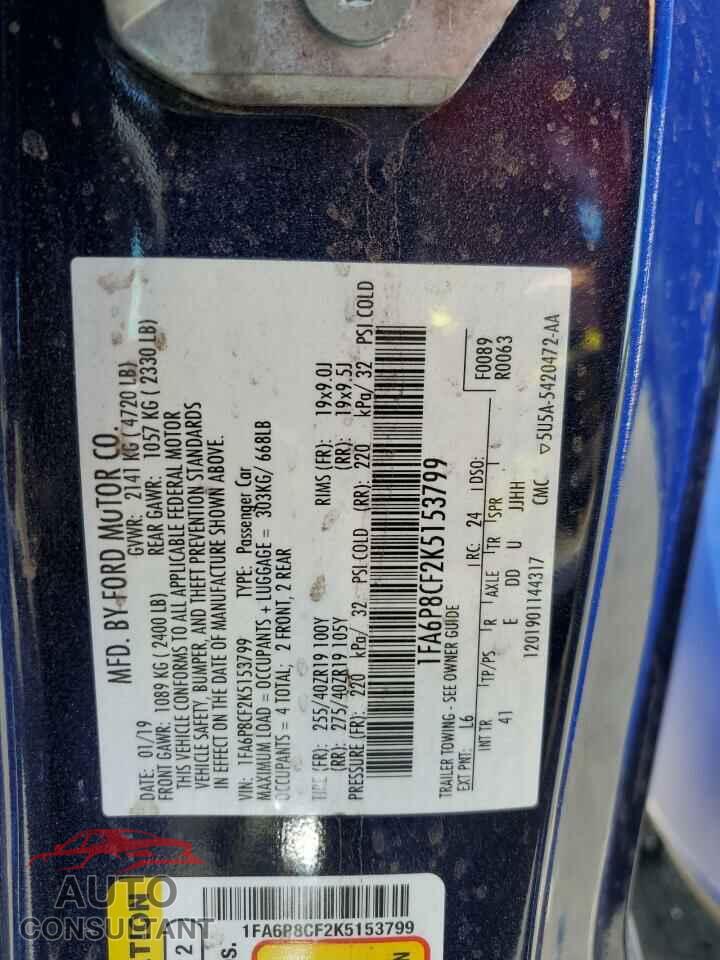 FORD MUSTANG 2019 - 1FA6P8CF2K5153799
