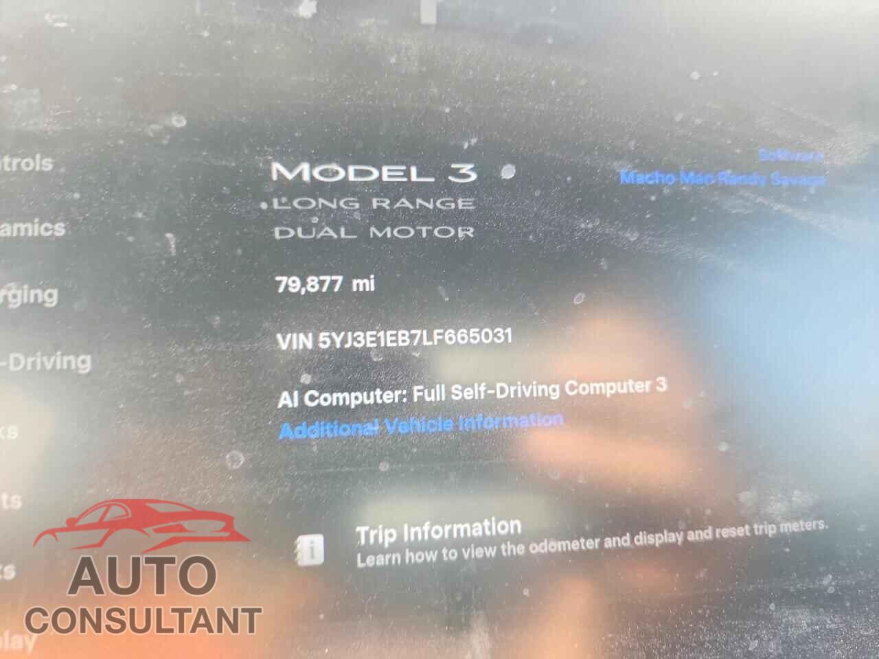 TESLA MODEL 3 2020 - 5YJ3E1EB7LF665031