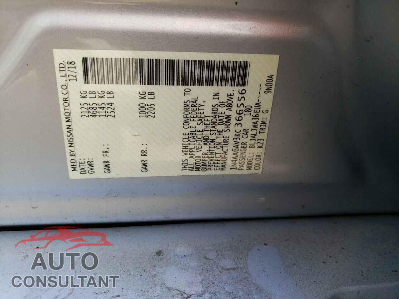 NISSAN MAXIMA 2019 - 1N4AA6AV3KC366556