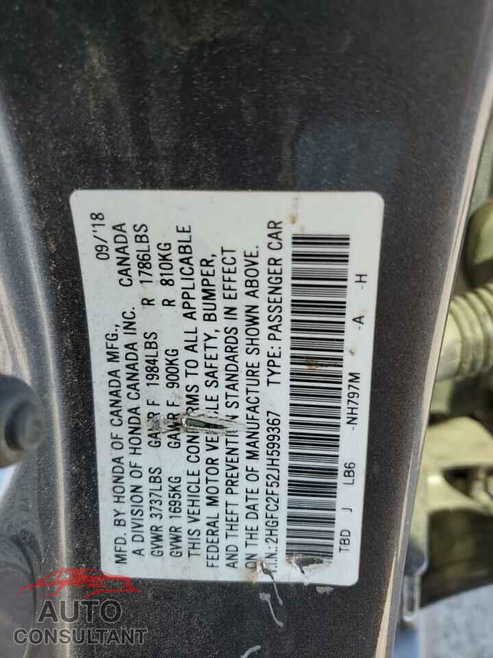 HONDA CIVIC 2018 - 2HGFC2F52JH599367