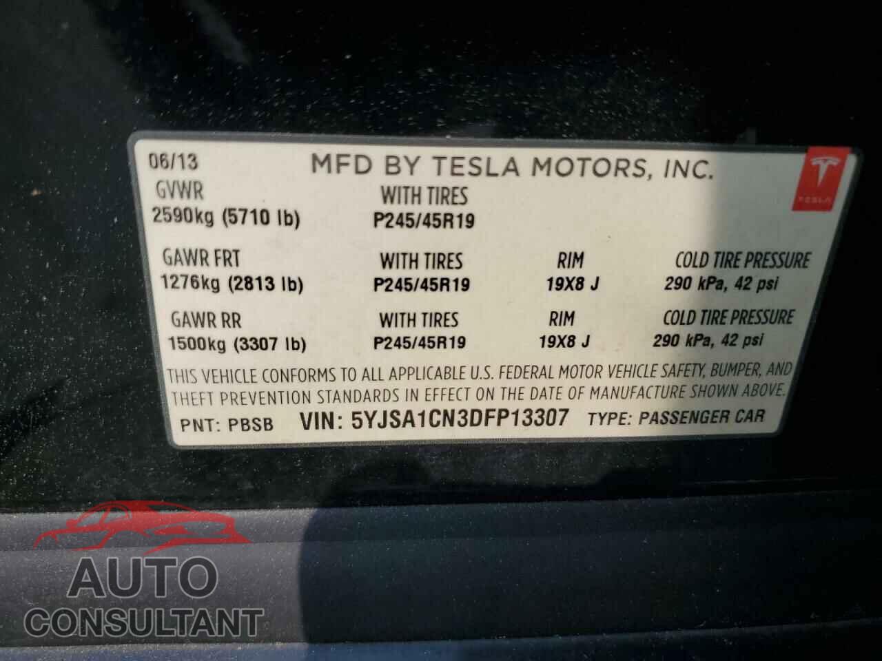 TESLA MODEL S 2013 - 5YJSA1CN3DFP13307