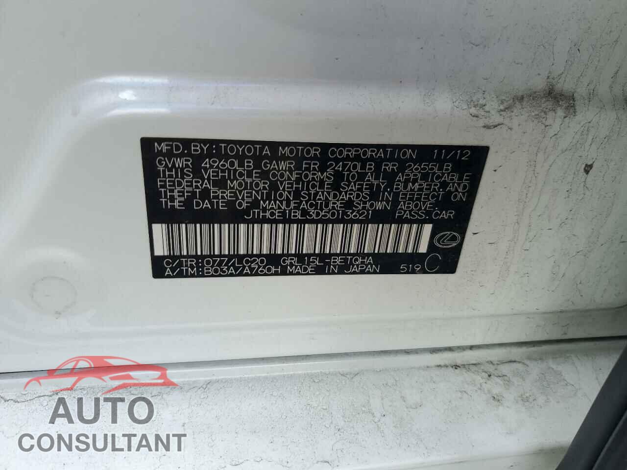 LEXUS GS350 2013 - JTHCE1BL3D5013621
