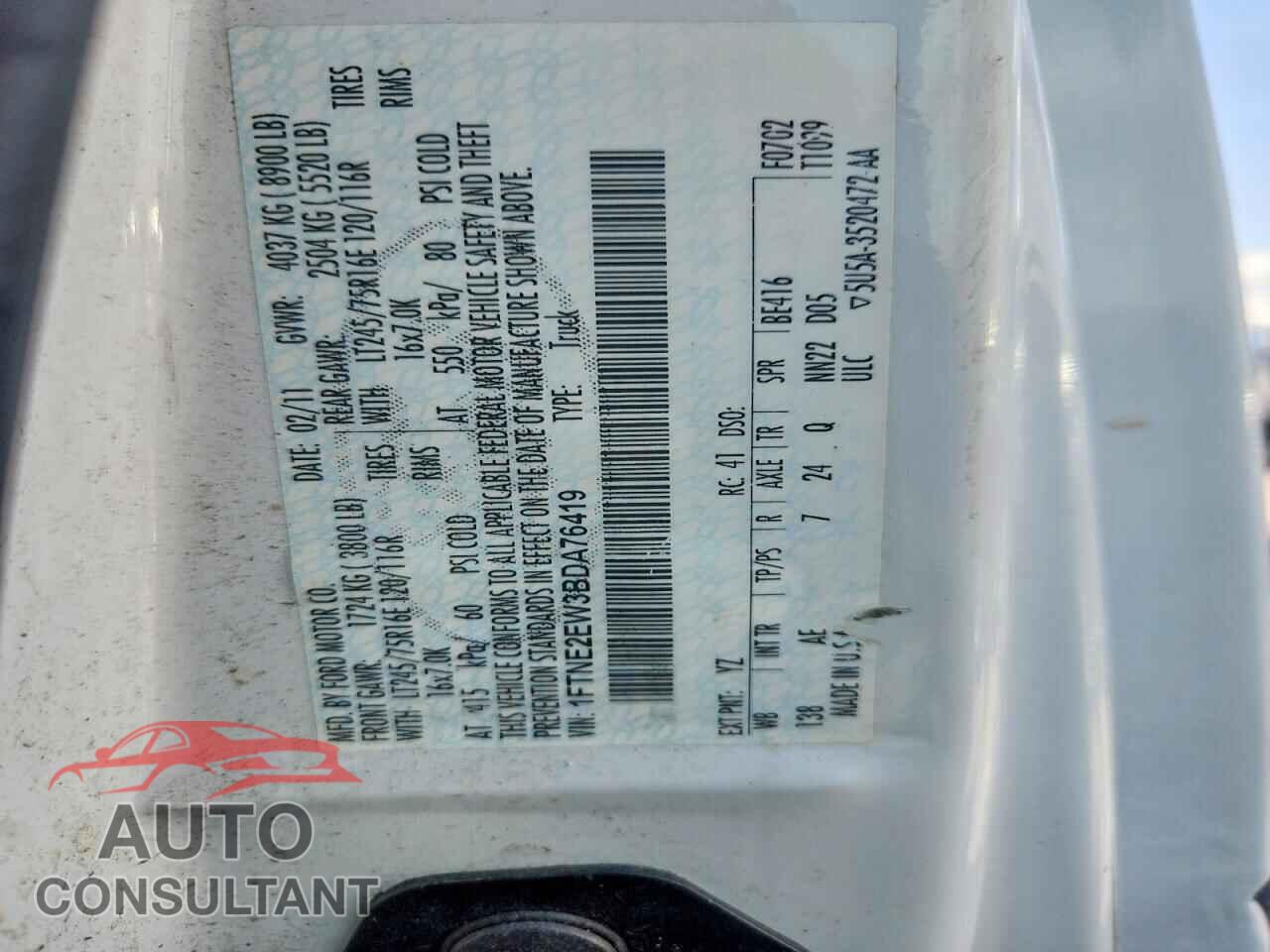 FORD ECONOLINE 2011 - 1FTNE2EW3BDA76419