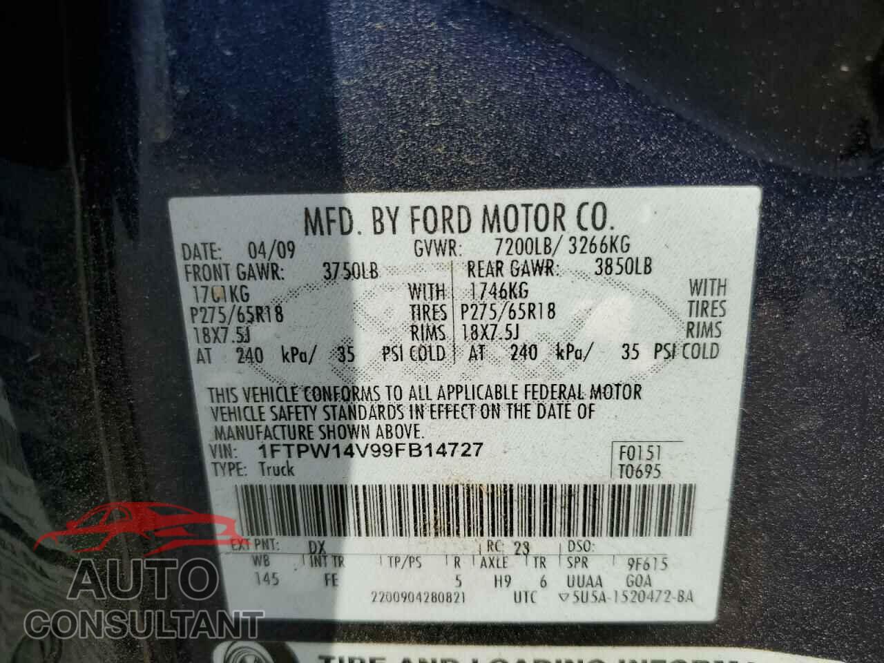 FORD F-150 2009 - 1FTPW14V99FB14727